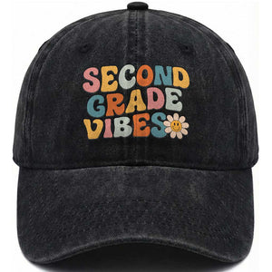 Groovy Retro Second Grade Vibes Washed Cotton Baseball Cap Back to School 2nd Grade Team