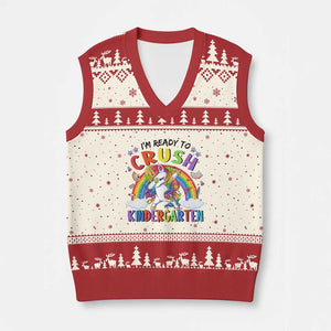 Ready to Crush Kindergarten Cute Girls V-Neck Knit Sweater Vest First Day Back to School