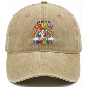 Ready to Crush Kindergarten Cute Girls Washed Cotton Baseball Cap First Day Back to School