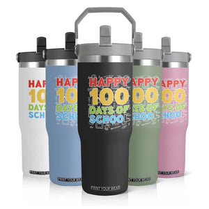 Happy 100 Days of School Flip Straw Tumbler Cute Celebration Gift for Teachers and Kids