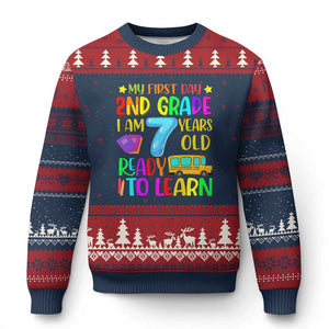 My First Day of 2nd Grade Ugly Christmas Sweater Ready to Learn Back to School