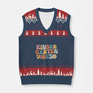 Retro Kindergarten Vibes V-Neck Knit Sweater Vest Cute Kinder Crew First Day of School