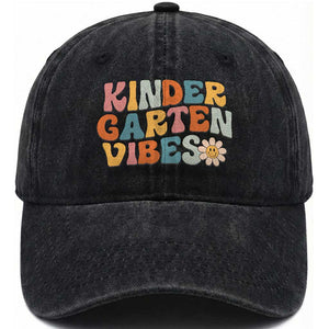 Retro Kindergarten Vibes Washed Cotton Baseball Cap Cute Kinder Crew First Day of School