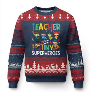 Teacher of Tiny Superheroes Ugly Christmas Sweater Funny 100th Day of School