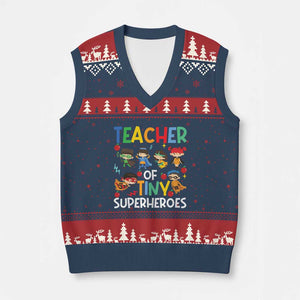 Teacher of Tiny Superheroes V-Neck Knit Sweater Vest Funny 100th Day of School
