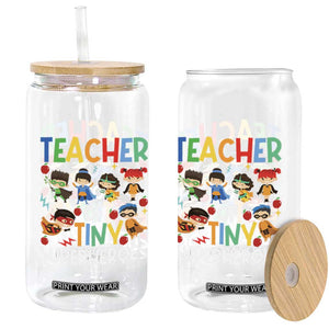 Teacher of Tiny Superheroes Glass Can Funny 100th Day of School