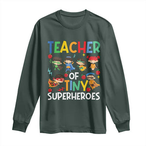 Teacher of Tiny Superheroes Long Sleeve Shirt Funny 100th Day of School