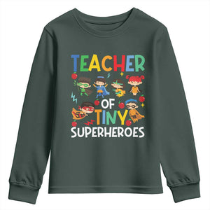 Teacher of Tiny Superheroes Youth Sweatshirt Funny 100th Day of School