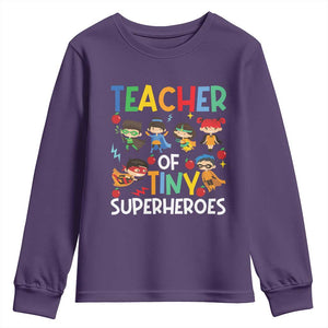 Teacher of Tiny Superheroes Youth Sweatshirt Funny 100th Day of School