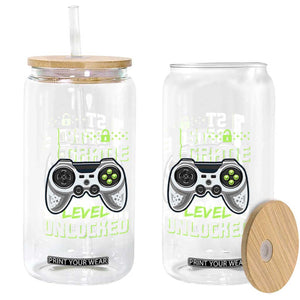 Leveling Up To School Funny Gamer Boys Glass Can First Day Back to School Gift