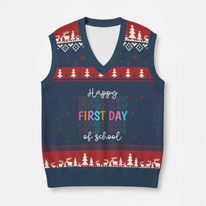Happy First Day of School V-Neck Knit Sweater Vest Positive Vibe Teacher and Student Gift