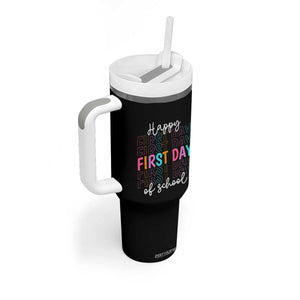 Happy First Day of School Tumbler With Handle Positive Vibe Teacher and Student Gift