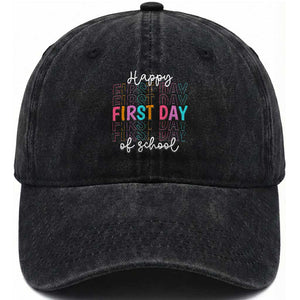 Happy First Day of School Washed Cotton Baseball Cap Positive Vibe Teacher and Student Gift