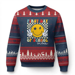 First Day of School Vibes Ugly Christmas Sweater Aesthetic Back to School Teacher Student