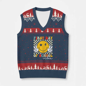 First Day of School Vibes V-Neck Knit Sweater Vest Aesthetic Back to School Teacher Student