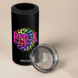 Pre-Kindergarten Neon Leopard Effect Printing 4 in 1 Can Cooler Tumbler Wild About PreK Teacher Student Gift