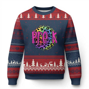 Pre-Kindergarten Neon Leopard Effect Printing Ugly Christmas Sweater Wild About PreK Teacher Student Gift