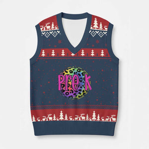 Pre-Kindergarten Neon Leopard Effect Printing V-Neck Knit Sweater Vest Wild About PreK Teacher Student Gift