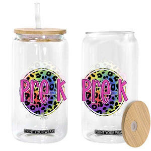 Pre-Kindergarten Neon Leopard Effect Printing Glass Can Wild About PreK Teacher Student Gift