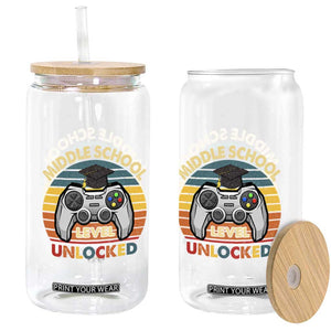 Middle School Level Unlocked Glass Can Funny Gamer First Day of Middle School