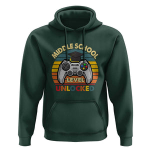Middle School Level Unlocked Hoodie Happy First Day of Middle School TS01 Dark Forest Green Print Your Wear