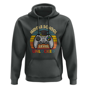 Middle School Level Unlocked Hoodie Happy First Day of Middle School TS01 Dark Heather Print Your Wear
