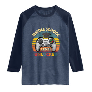 Middle School Level Unlocked Raglan Shirt Funny Gamer First Day of Middle School