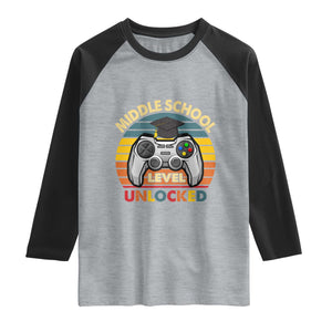 Middle School Level Unlocked Raglan Shirt Funny Gamer First Day of Middle School