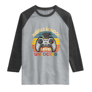 Middle School Level Unlocked Raglan Shirt Funny Gamer First Day of Middle School