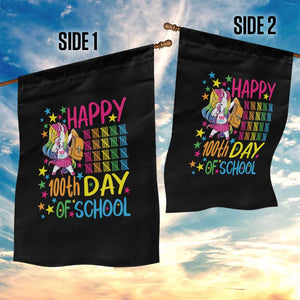 Happy 100th Day of School Unicorn Garden Flag Magical Girls Celebration Gift