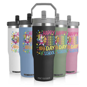 Happy 100th Day of School Unicorn Flip Straw Tumbler Magical Girls Celebration Gift
