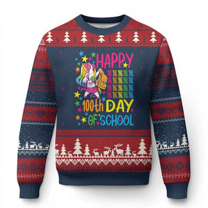 Happy 100th Day of School Unicorn Ugly Christmas Sweater Magical Girls Celebration Gift
