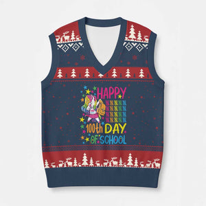 Happy 100th Day of School Unicorn V-Neck Knit Sweater Vest Magical Girls Celebration Gift
