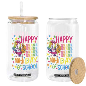 Happy 100th Day of School Unicorn Glass Can Magical Girls Celebration Gift