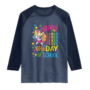 Happy 100th Day of School Unicorn Raglan Shirt Magical Girls Celebration Gift