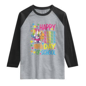 Happy 100th Day of School Unicorn Raglan Shirt Magical Girls Celebration Gift