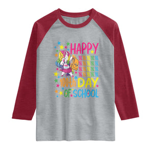 Happy 100th Day of School Unicorn Raglan Shirt Magical Girls Celebration Gift