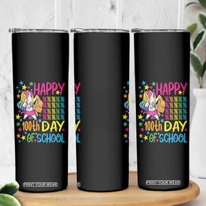 Happy 100th Day of School Unicorn Skinny Tumbler Magical Girls Celebration Gift