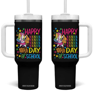 Happy 100th Day of School Unicorn Tumbler With Handle Magical Girls Celebration Gift
