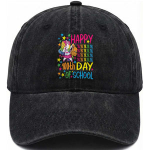 Happy 100th Day of School Unicorn Washed Cotton Baseball Cap Magical Girls Celebration Gift