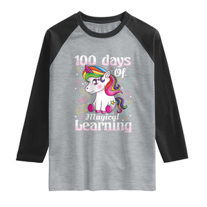 Magical Unicorn 100th Day of School Raglan Shirt Cute Girls Celebration Gift