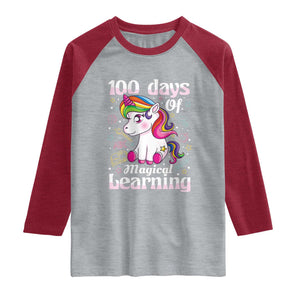 Magical Unicorn 100th Day of School Raglan Shirt Cute Girls Celebration Gift