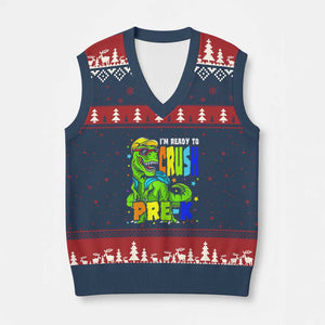 I am Ready To Crush Pre-K Dinosaur V-Neck Knit Sweater Vest Cool First Day of School Boy