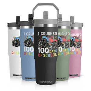 100 Days of School Monster Truck Flip Straw Tumbler Boys Crushing 100th Day Milestone