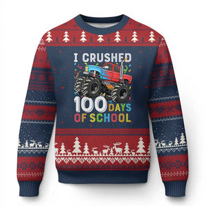 100 Days of School Monster Truck Ugly Christmas Sweater Boys Crushing 100th Day Milestone