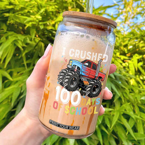 100 Days of School Monster Truck Glass Can Boys Crushing 100th Day Milestone