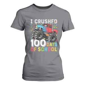 100 Days of School Monster Truck T Shirt For Women Boys Crushing 100th Day Milestone
