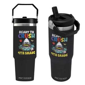 Shark Ready To Crush 4th Grade Flip Straw Tumbler Cool Boys First Day of School Gift