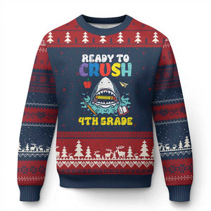 Shark Ready To Crush 4th Grade Ugly Christmas Sweater Cool Boys First Day of School Gift