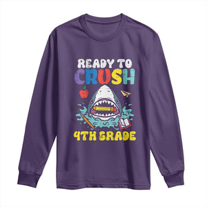 Shark Ready To Crush 4th Grade Long Sleeve Shirt Cool Boys First Day of School Gift
